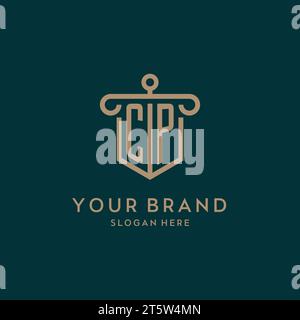 CP monogram initial logo design with shield and pillar shape design Stock Vector