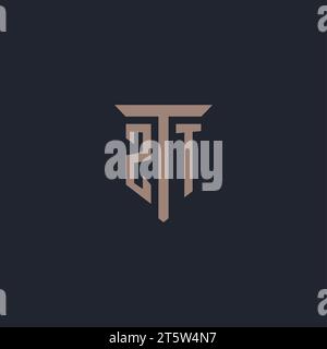 ZT initial logo monogram with pillar icon design vector Stock Vector