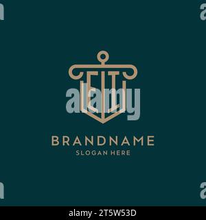 EI monogram initial logo design with shield and pillar shape design Stock Vector