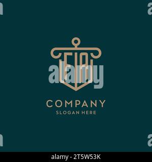 FA monogram initial logo design with shield and pillar shape design Stock Vector