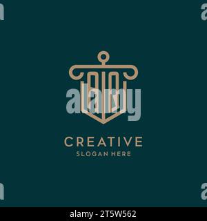 AQ monogram initial logo design with shield and pillar shape design Stock Vector