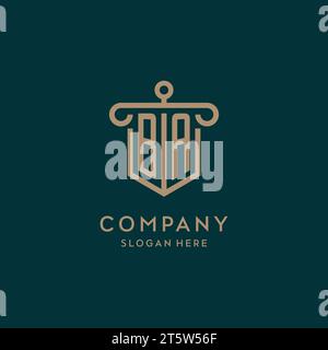 BA monogram initial logo design with shield and pillar shape design Stock Vector