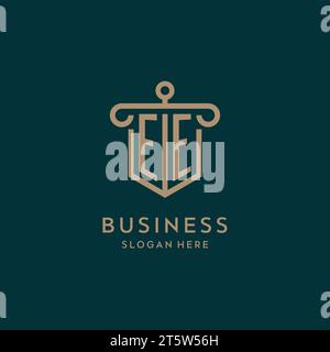 EE monogram initial logo design with shield and pillar shape design Stock Vector