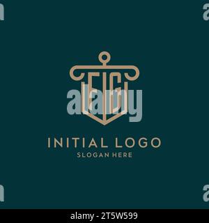 FG monogram initial logo design with shield and pillar shape design Stock Vector