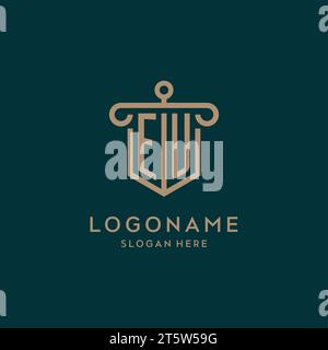 EU monogram initial logo design with shield and pillar shape design Stock Vector