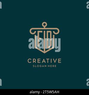 FD monogram initial logo design with shield and pillar shape design Stock Vector