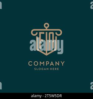 FN monogram initial logo design with shield and pillar shape design Stock Vector