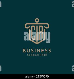 CR monogram initial logo design with shield and pillar shape design Stock Vector