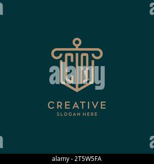 CQ monogram initial logo design with shield and pillar shape design Stock Vector