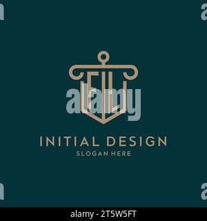 FL monogram initial logo design with shield and pillar shape design Stock Vector