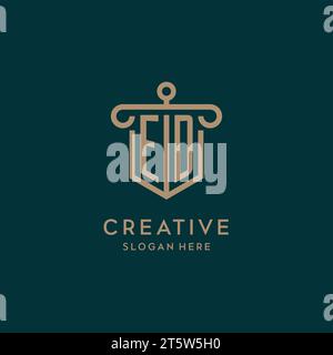 ED monogram initial logo design with shield and pillar shape design Stock Vector