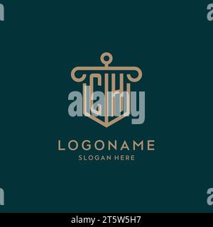 CH monogram initial logo design with shield and pillar shape design Stock Vector