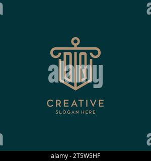 DQ monogram initial logo design with shield and pillar shape design Stock Vector