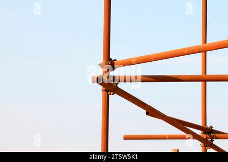 steel pipe scaffold, closeup of photo Stock Photo