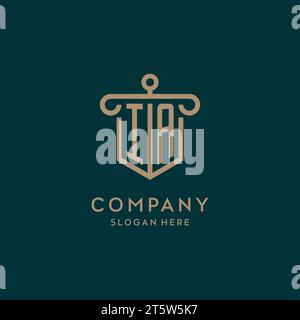 IA monogram initial logo design with shield and pillar shape design Stock Vector
