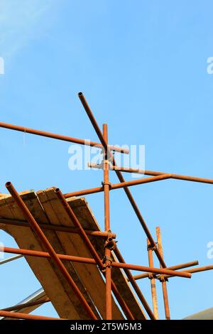 steel pipe scaffold, closeup of photo Stock Photo