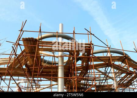 steel pipe scaffold, closeup of photo Stock Photo