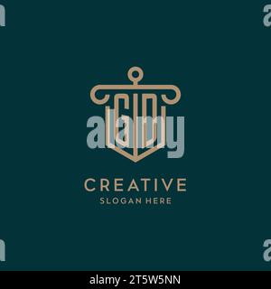 GD monogram initial logo design with shield and pillar shape design Stock Vector