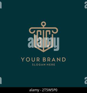 GC monogram initial logo design with shield and pillar shape design Stock Vector