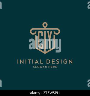 CY monogram initial logo design with shield and pillar shape design Stock Vector