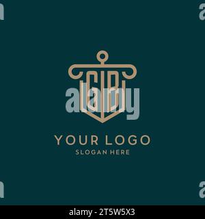 GB monogram initial logo design with shield and pillar shape design Stock Vector