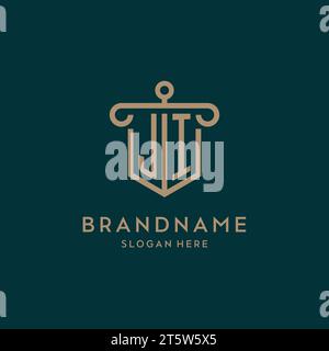 JI monogram initial logo design with shield and pillar shape design Stock Vector