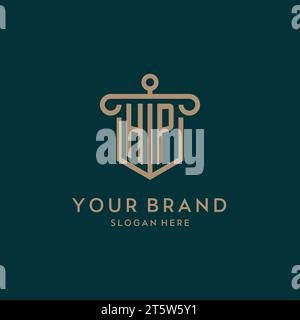 HP monogram initial logo design with shield and pillar shape design Stock Vector