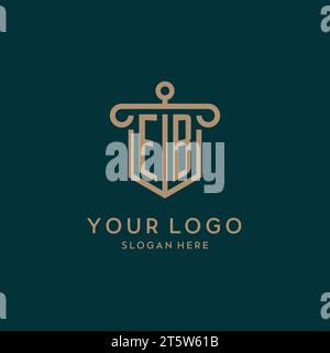 EB monogram initial logo design with shield and pillar shape design Stock Vector