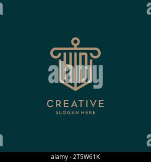HD monogram initial logo design with shield and pillar shape design Stock Vector
