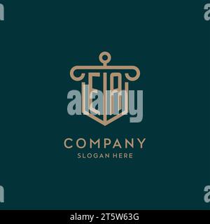 EA monogram initial logo design with shield and pillar shape design Stock Vector