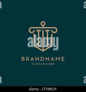 II monogram initial logo design with shield and pillar shape design Stock Vector