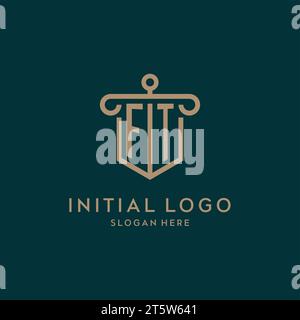 FT monogram initial logo design with shield and pillar shape design Stock Vector