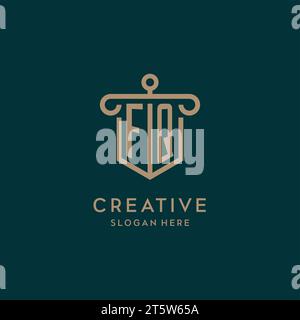 FQ monogram initial logo design with shield and pillar shape design Stock Vector