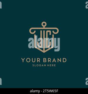 JC monogram initial logo design with shield and pillar shape design Stock Vector