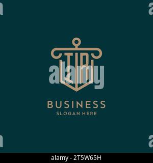 IR monogram initial logo design with shield and pillar shape design Stock Vector
