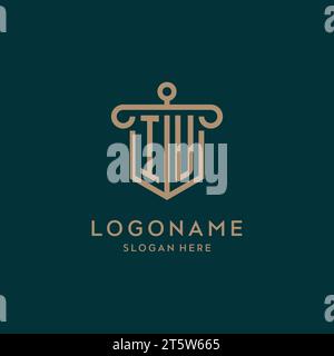 IU monogram initial logo design with shield and pillar shape design Stock Vector