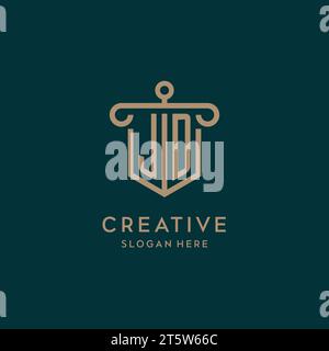 JD monogram initial logo design with shield and pillar shape design Stock Vector