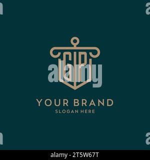 GP monogram initial logo design with shield and pillar shape design Stock Vector