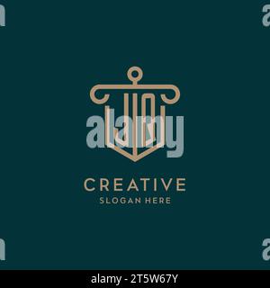 JQ monogram initial logo design with shield and pillar shape design Stock Vector