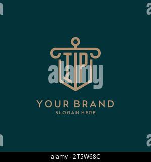 IP monogram initial logo design with shield and pillar shape design Stock Vector