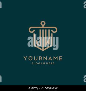 JW monogram initial logo design with shield and pillar shape design Stock Vector