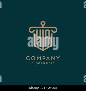 HA monogram initial logo design with shield and pillar shape design Stock Vector