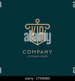 KA monogram initial logo design with shield and pillar shape design Stock Vector