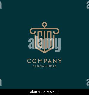 GN monogram initial logo design with shield and pillar shape design Stock Vector