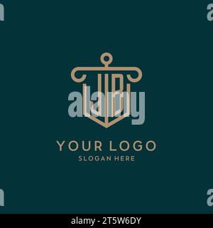 JB monogram initial logo design with shield and pillar shape design Stock Vector