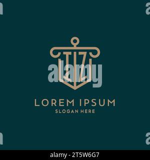 IZ monogram initial logo design with shield and pillar shape design Stock Vector