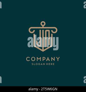 JN monogram initial logo design with shield and pillar shape design Stock Vector
