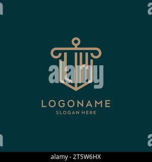 LH monogram initial logo design with shield and pillar shape design Stock Vector