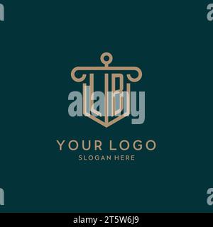 LB monogram initial logo design with shield and pillar shape design Stock Vector