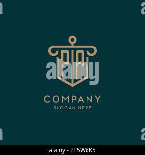 PA monogram initial logo design with shield and pillar shape design Stock Vector
